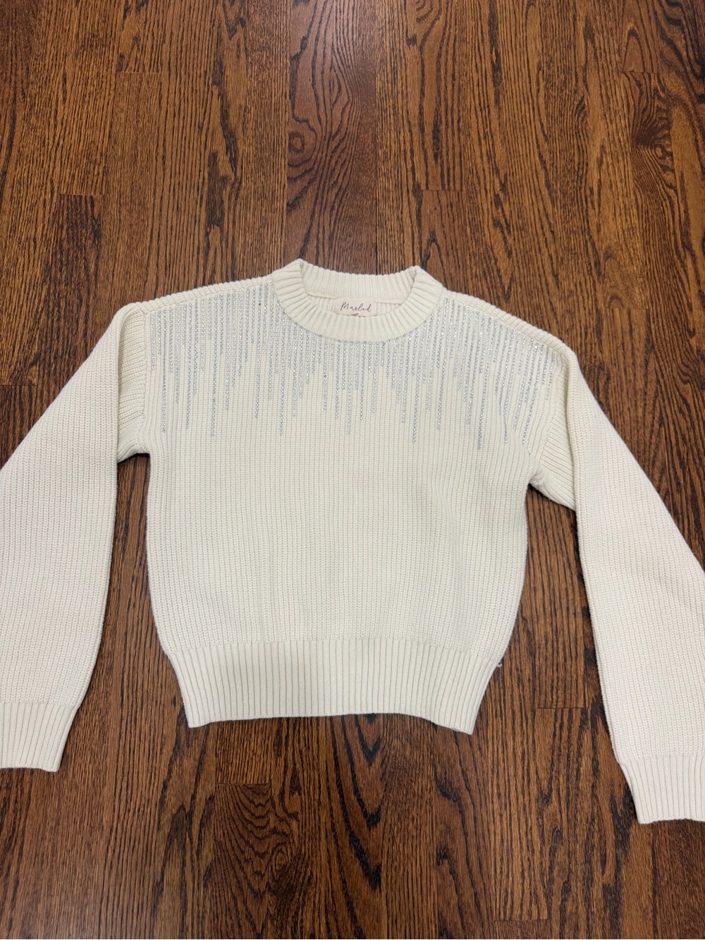 Marled Cream Crewneck Sweater with Subtle Stitch Detail